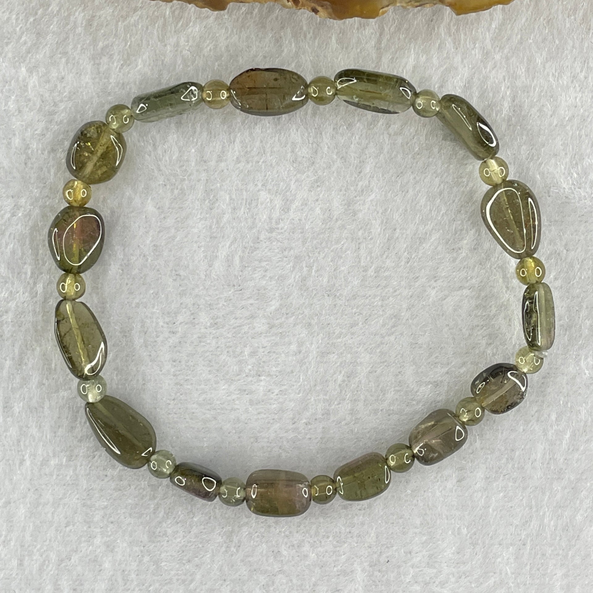 Good Grade Natural Green Tourmaline Crystal Barrel Bracelet 7.15g 16cm 8.0mm 15Beads - Huangs Jadeite and Jewelry Pte Ltd