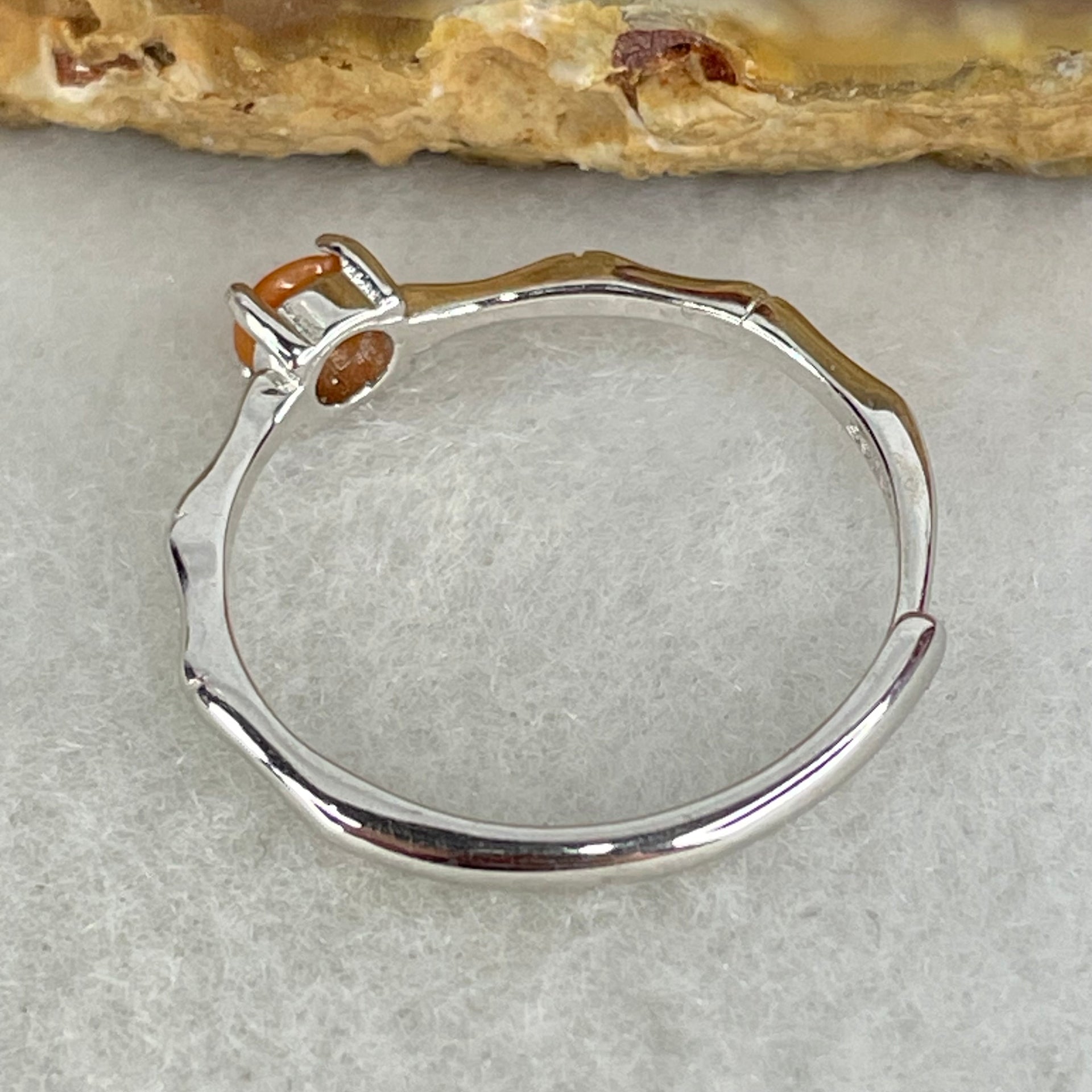 Type A Red Cabochon Jadeite in S925 Sliver Ring (Adjustable Size) 0.99g 4.0 by 2.5mm - Huangs Jadeite and Jewelry Pte Ltd