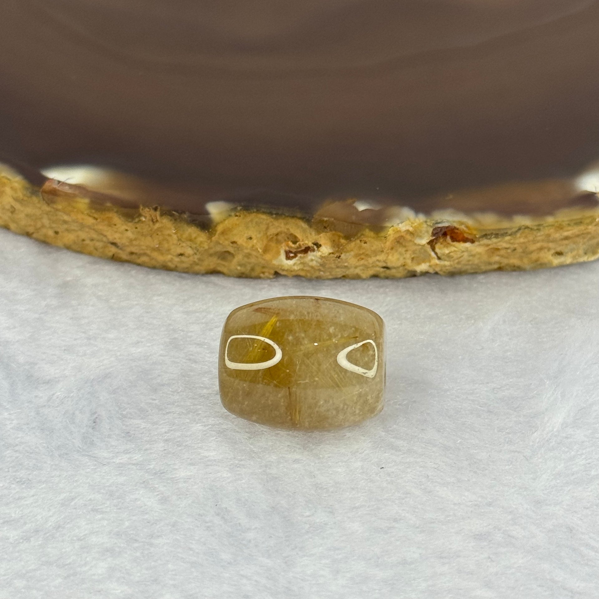 Natural Golden Rutilated Quartz Crystal Lulu Tong Barrel 5.43g 17.1 by 14.0mm - Huangs Jadeite and Jewelry Pte Ltd