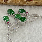 Type A Icy Green Cabouchons with Diamonds in 18K White Gold Necklace 3.48g each about 4.9 by 3.9 by 2.8mm 5 pieces - Huangs Jadeite and Jewelry Pte Ltd