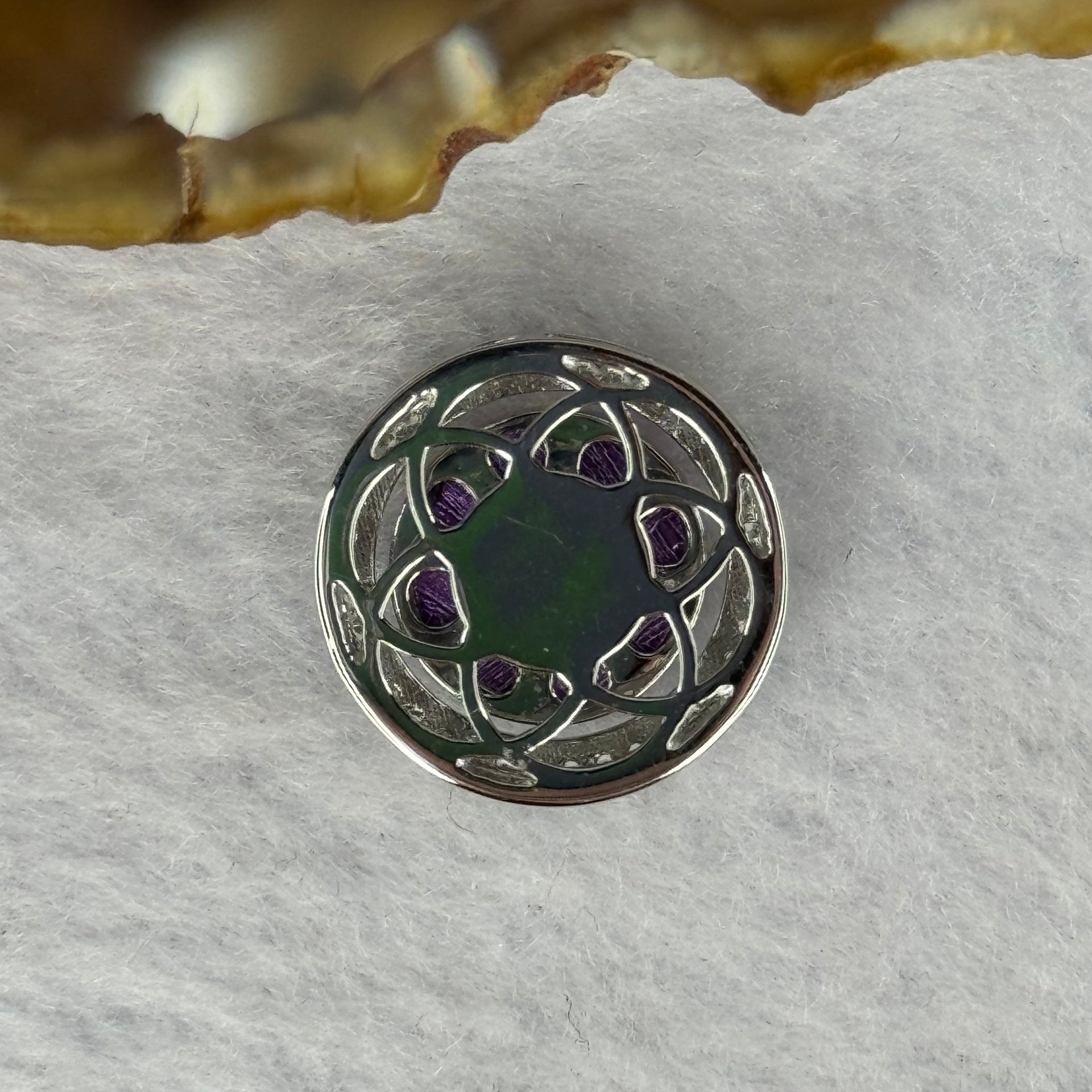 Natural Meteorite Spinning High Energy Feng Shui Charm in S925 Silver with Crystals For Necklace / Bracelet (Purple Color) 4.10g 16.8 by 7.6mm - Huangs Jadeite and Jewelry Pte Ltd