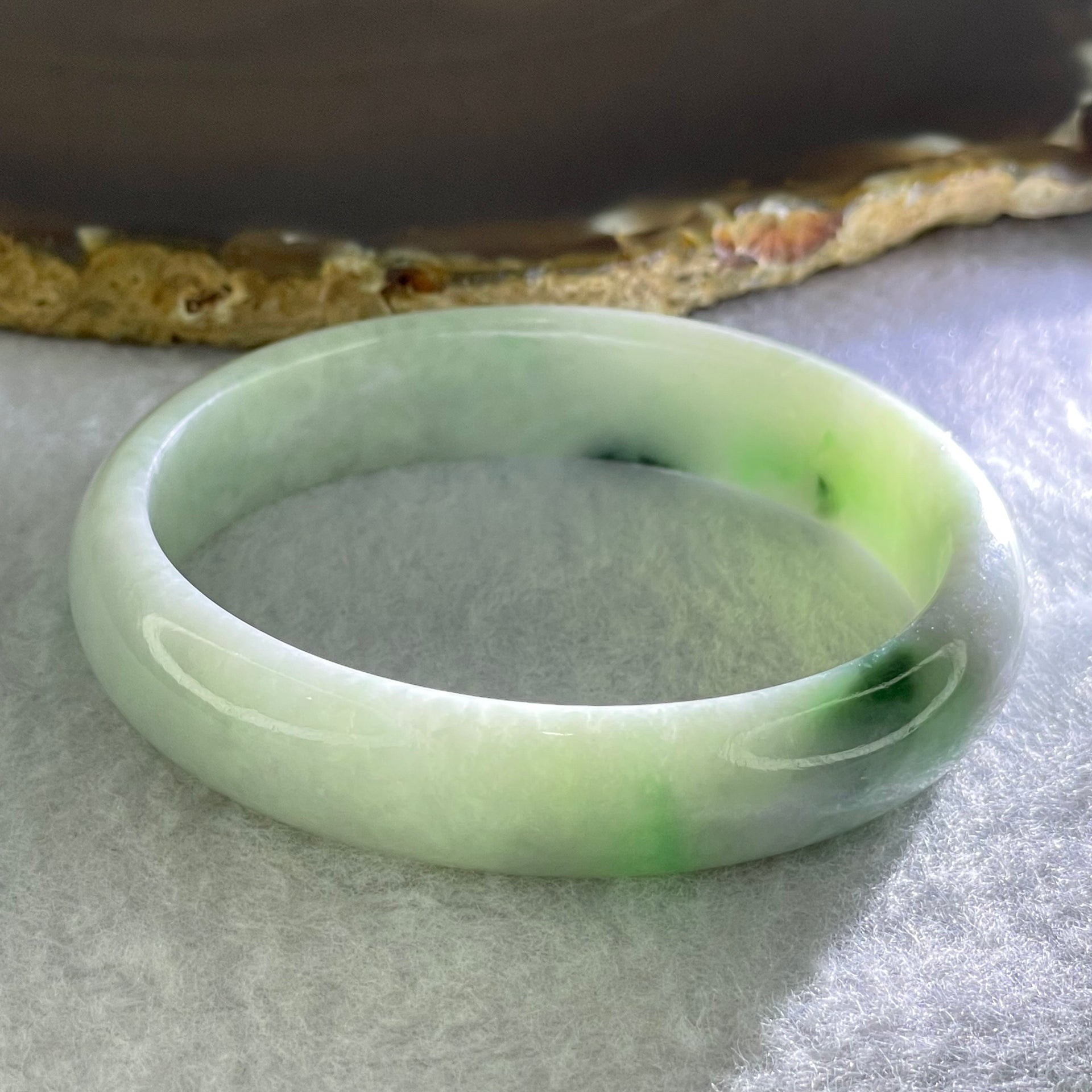 Type A Green Lavender and Blueish Green Piao Hua Jadeite Bangle Internal Diameter 56.4mm 41.62g 12.9 by 6.9mm (Slight Internal Lines) - Huangs Jadeite and Jewelry Pte Ltd