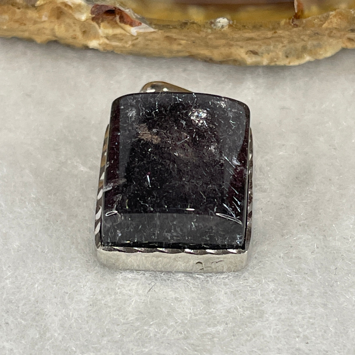 Collectors Grade Natural Firework Super 7 Crystal Square Pendant in S925 Silver Clasp | 14.6mm Firework (4.62g | 14.6 by 13.0 by 7.5mm)