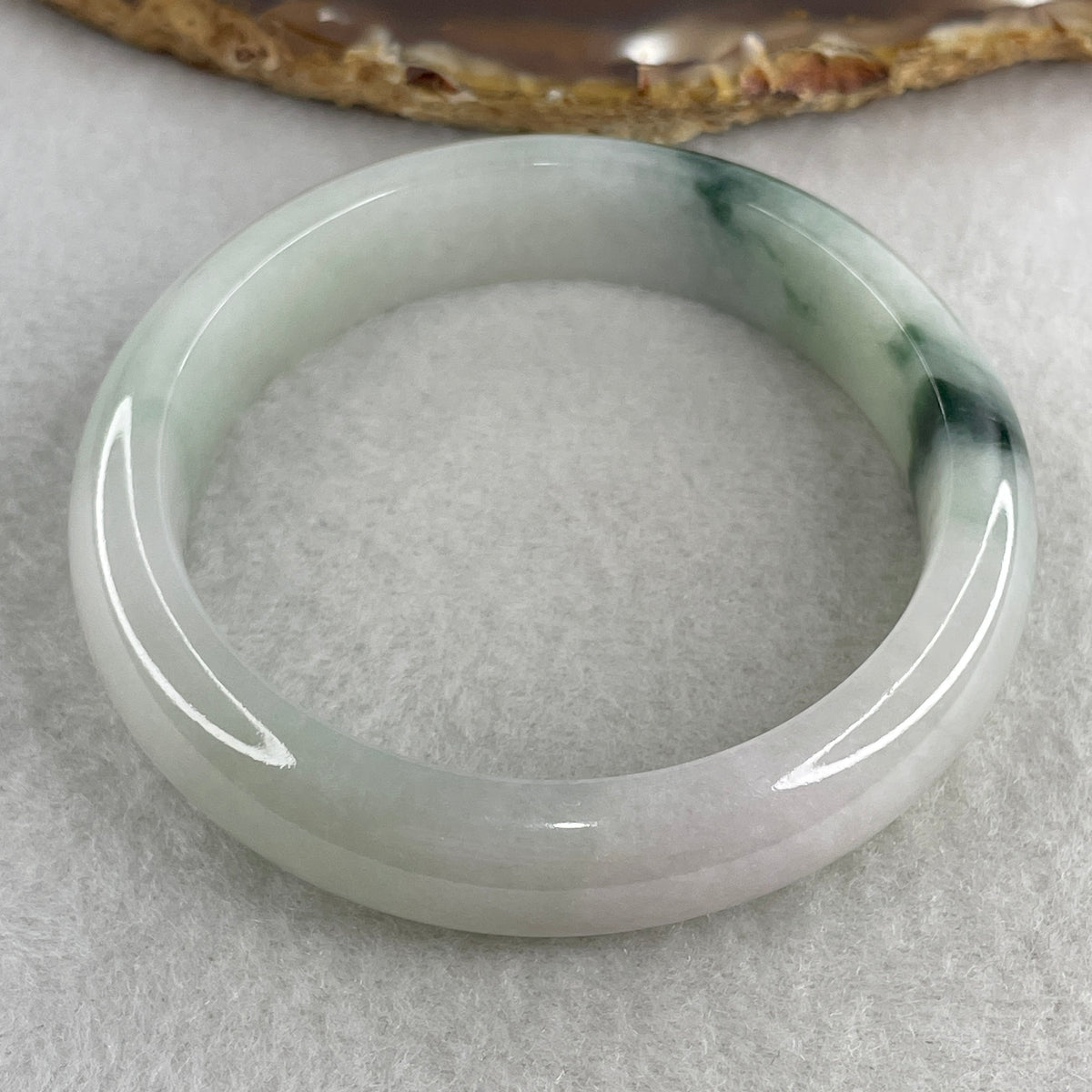 Certified Natural Type A Light Green & "Spicy Green" Spot Jadeite Bangle | (53.15g | 54.0mm Inner Diameter | 13.2mm x 8.2mm | Very Very Slight Internal Line | Synergy, Steady Wealth "Zheng Cai" Anchor & Feng Shui Prosperity Catalyst) - Huangs Jadeite and Jewelry Pte Ltd