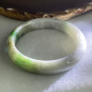Type A Light Blueish Green with Spicy Green Piao Hua Jadeite Bangle 46.76g Inner Diameter 56.9mm 11.8 by 8.0mm (External Line with Very Slight Internal Lines) - Huangs Jadeite and Jewelry Pte Ltd