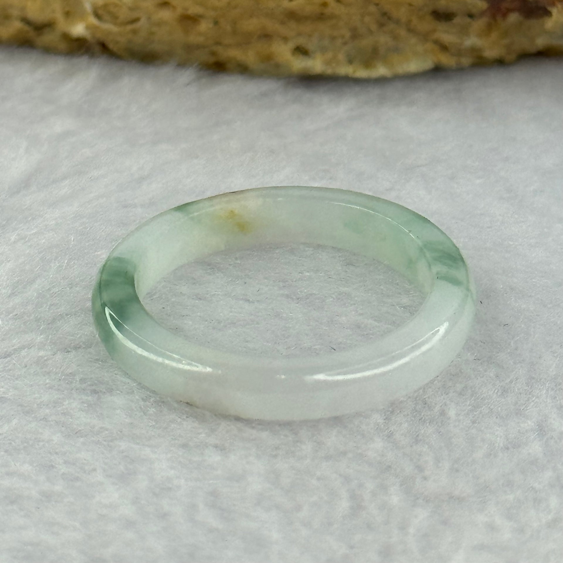 Type A Semi Icy Light Green with Blueish Green Patches Jadeite Ring 1.89g 4.1 by 2.9mm US8 HK 17.5 (External Roughs) - Huangs Jadeite and Jewelry Pte Ltd