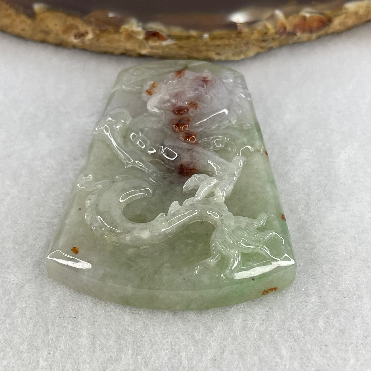 Natural Type A Green, Lavender & Red Jadeite Dragon Pendant | 50.90g (59.5×40.6×11.0mm) | Dragon Sovereign Power, Royalty & Ultimate Abundance Shield