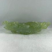 Natural Semi Icy Green Serpentine Tong Zhi on Lotus Leaf and Lotus Flower with Wooden Stand Display 1,458.5g L270.0 by B96.0 by H158.0mm - Huangs Jadeite and Jewelry Pte Ltd