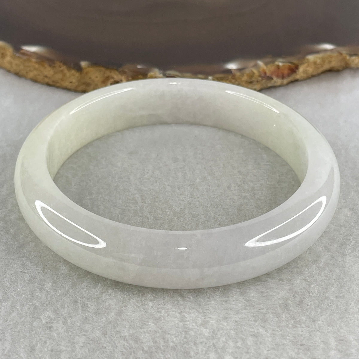 Natural Type A Near White Jadeite Bangle | 61.2mm Inner Diameter (62.51g 13.0x8.0mm | Slight External Line | Pure Mind, Serenity & Aura Cleansing) - Huangs Jadeite and Jewelry Pte Ltd