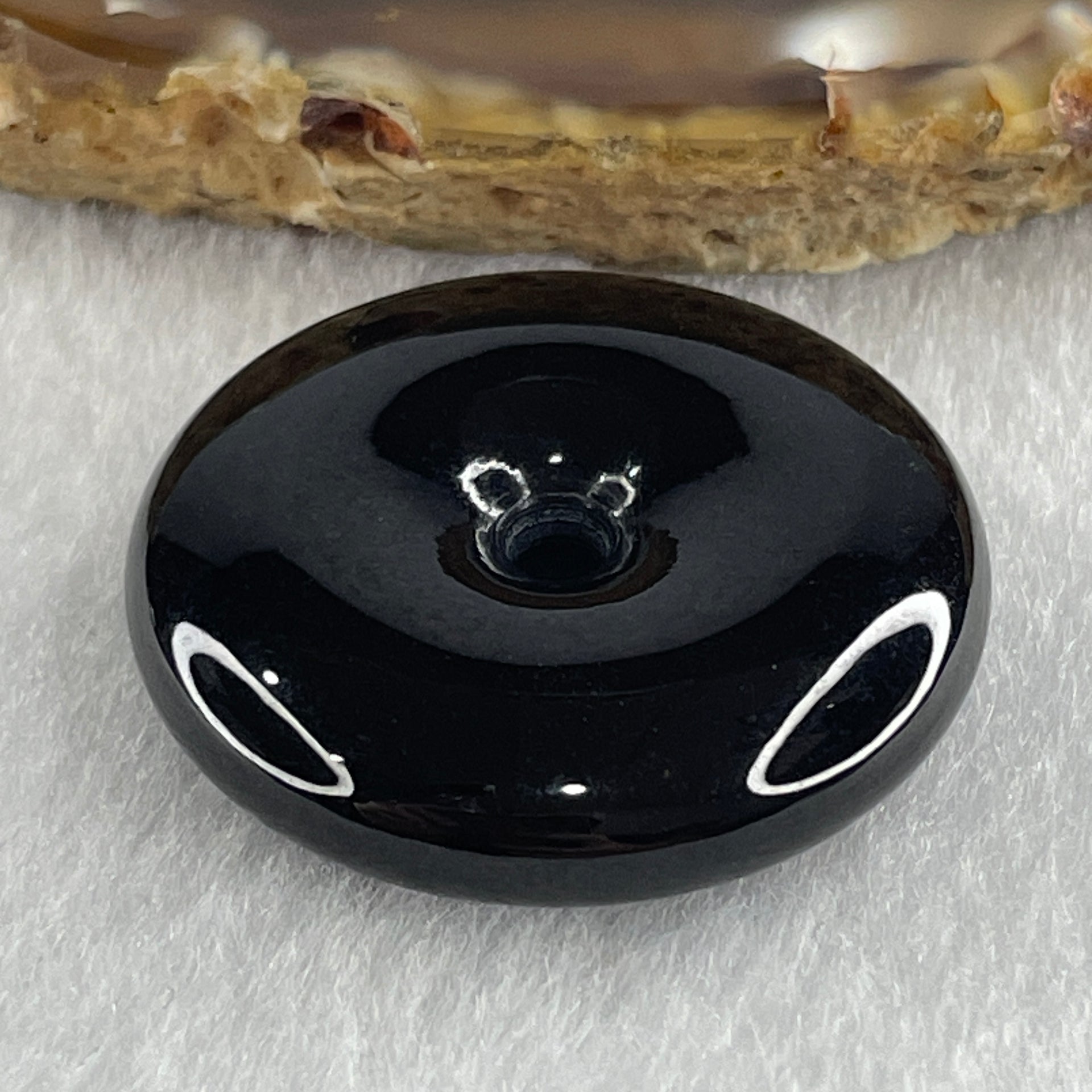 Type A Opaque Black Omphacite Jadeite Ping An Kou Donut Pendant 15.28g 30.0 by 7.7mm - Huangs Jadeite and Jewelry Pte Ltd