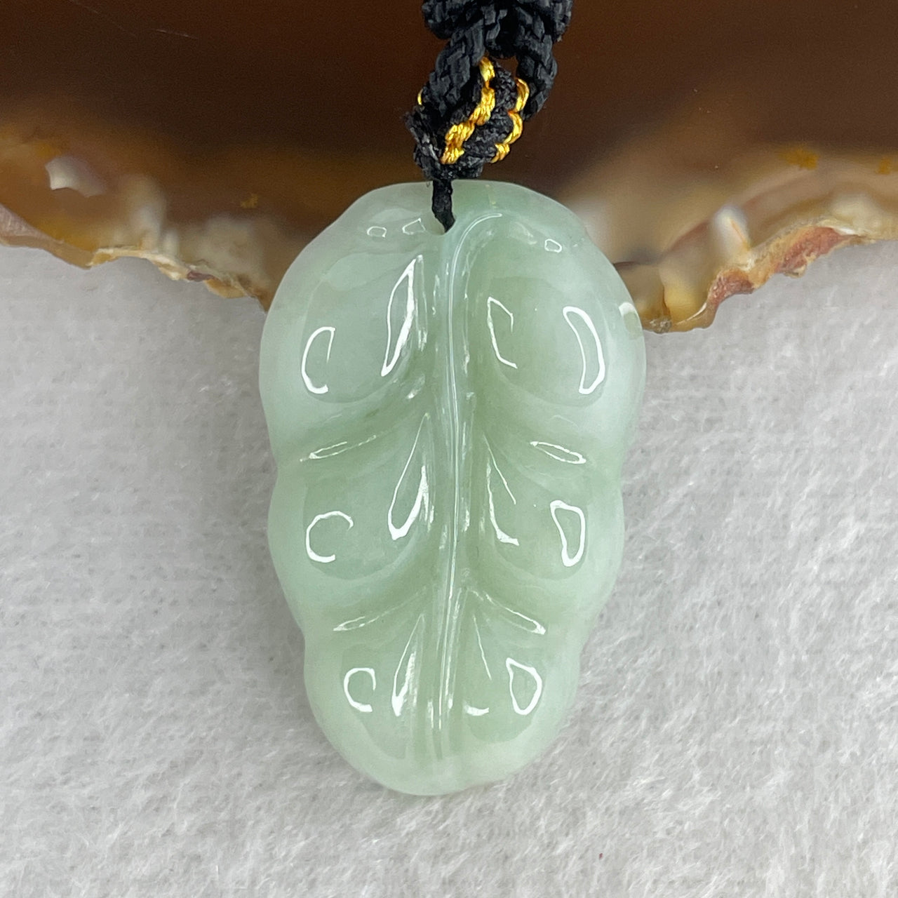 Natural Type A Jadeite Leaf Pendant | 33.1x19.7x6.5mm Translucent Light Green | "Jin Zhi Yu Ye" Success & Career Growth Statement Heirloom (8.98g)