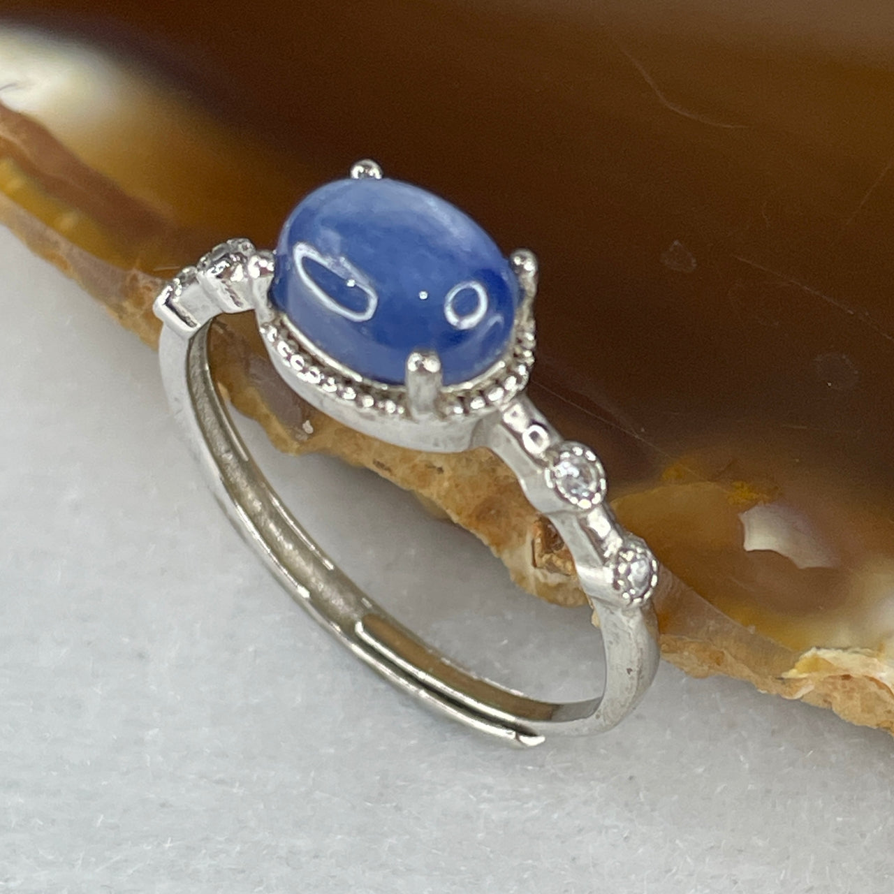 Natural Blue Kyanite Bead in S925 Sliver Adjustable Ring 1.86g 7.9 by 5.9 by 3.5mm - Huangs Jadeite and Jewelry Pte Ltd