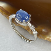 Natural Blue Kyanite Bead in S925 Sliver Adjustable Ring 1.86g 7.9 by 5.9 by 3.5mm - Huangs Jadeite and Jewelry Pte Ltd
