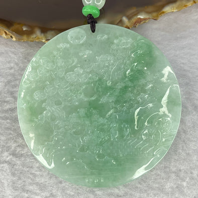 Type A Green with Green Piao Hua Jadeite Shan Shui with Double Benefactor 48.25g 54.6 by 5.6 mm - Huangs Jadeite and Jewelry Pte Ltd