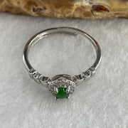 Type A Bright Green Jadeite Ring in S925 Sliver with Cubic Zirconia 1.30g 3.5 by 2.0mm (Adjustable Size) - Huangs Jadeite and Jewelry Pte Ltd