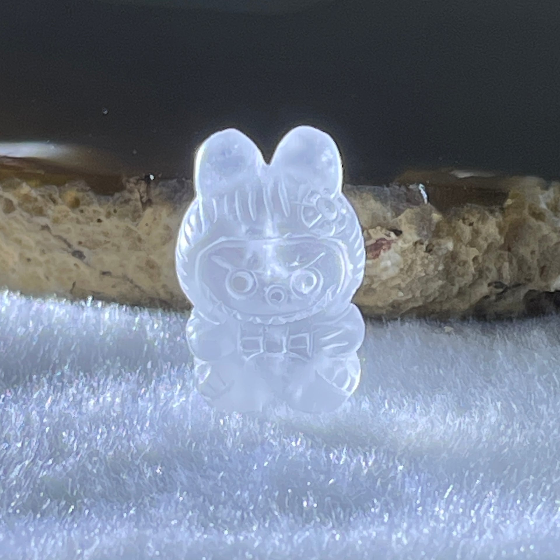 Natural Matt Clear Quartz Labubu Charm Display 3.54g 19.0 by 12.8 by 10.6mm - Huangs Jadeite and Jewelry Pte Ltd