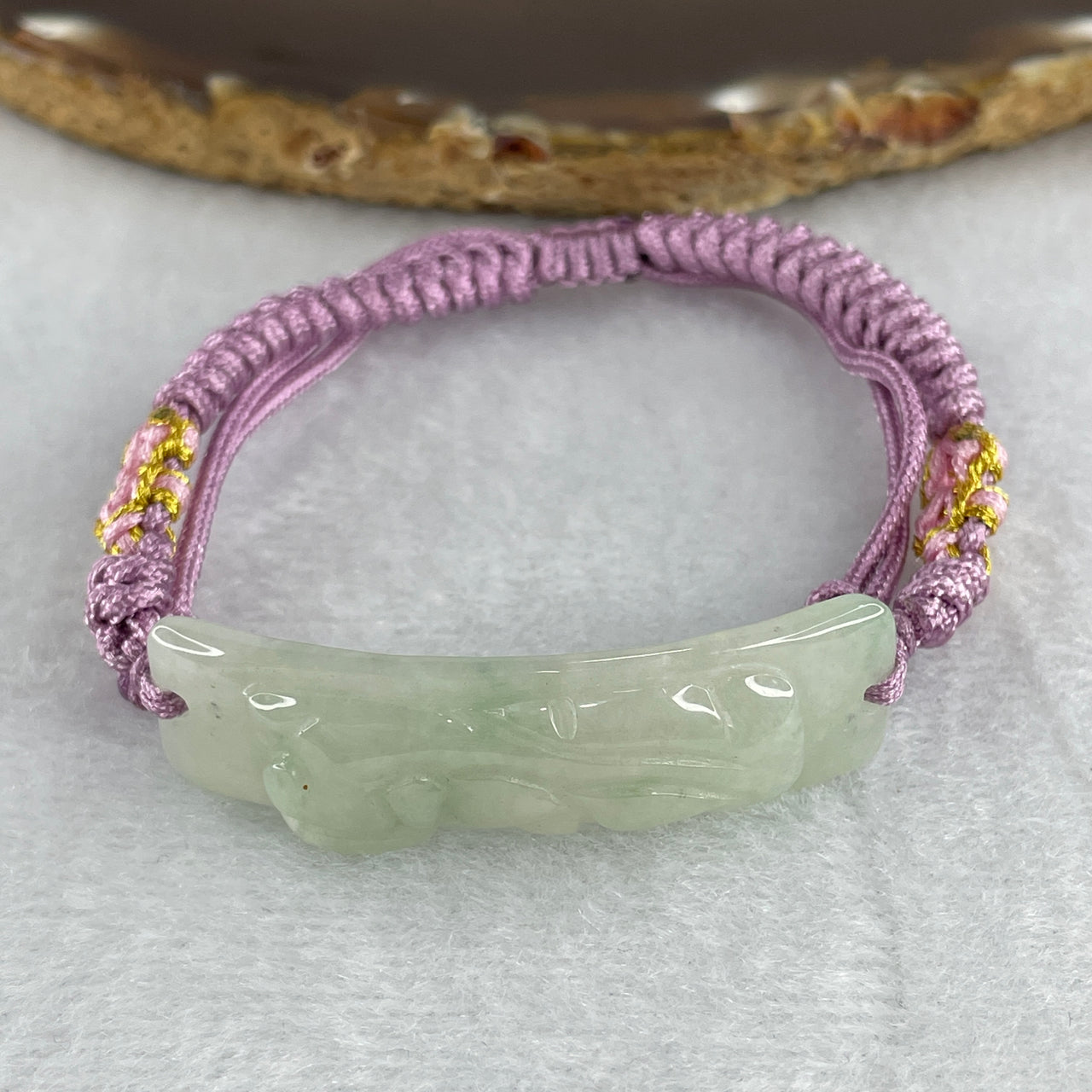 Certified Natural Type A Jelly Light Green Jadeite Pixiu in String Bracelet 9.31g 46.7 by 12.4 by 6.1mm