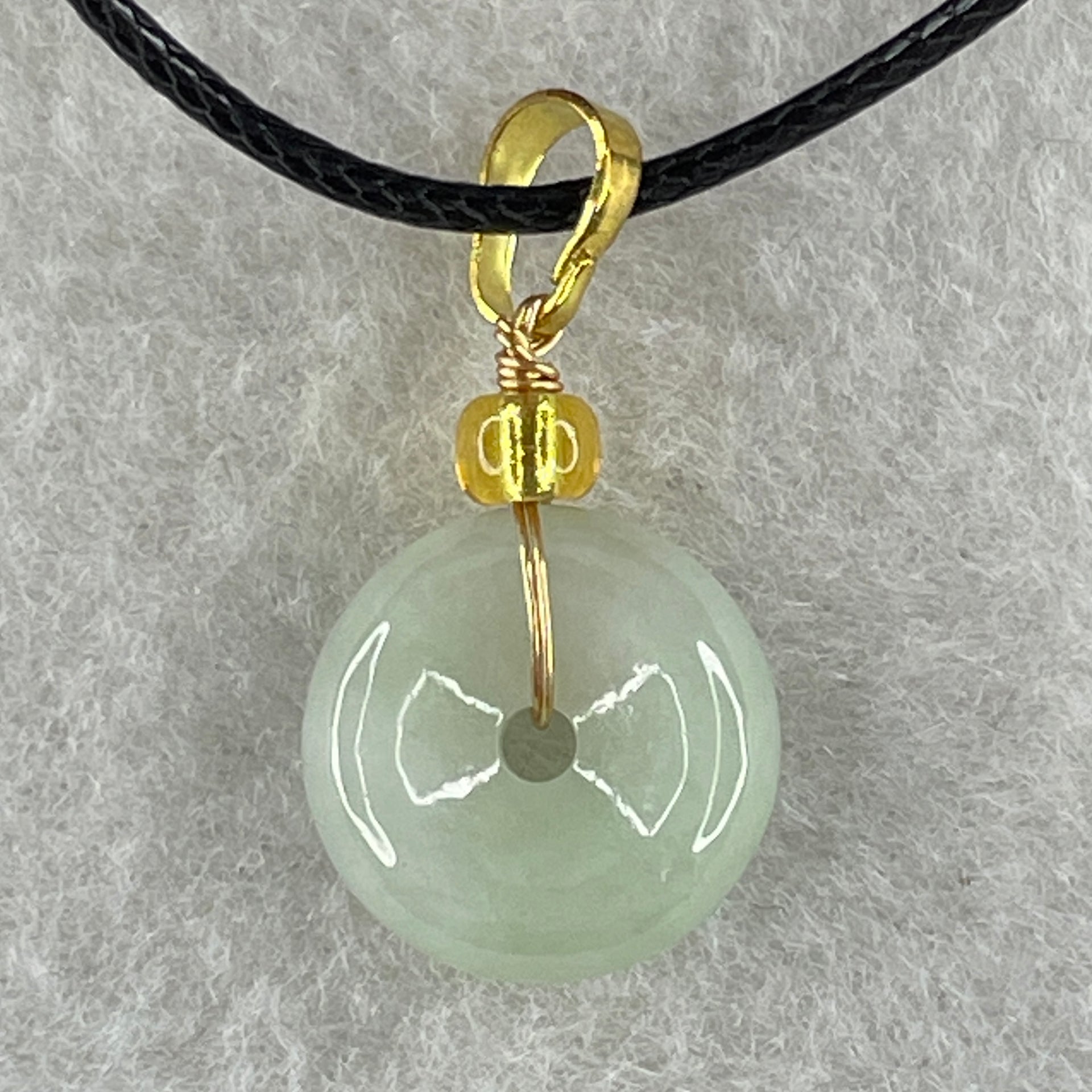 Type A Natural Faint Green Jadeite Ping An Kou Donut In String Necklace 2.68g 13.3 by 4.6mm - Huangs Jadeite and Jewelry Pte Ltd