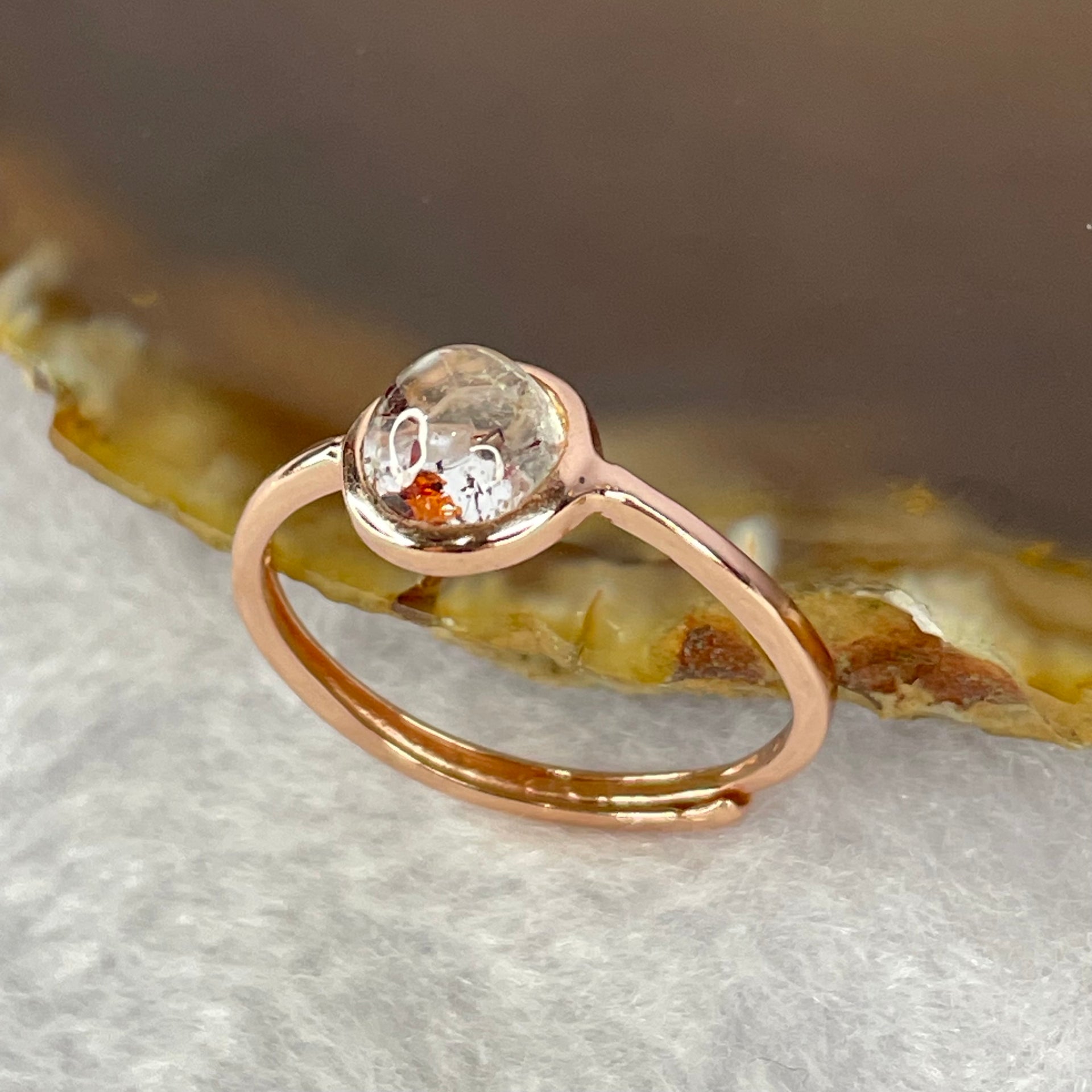 Above Average Grade Natural Super 7 Crystal in 925 Sliver Ring in Rose Gold Color (Adjustable Size) 天然超级七水晶 925 银戒指（可调节尺寸) 1.38g 6.0 by 6.0 by 3.8mm - Huangs Jadeite and Jewelry Pte Ltd