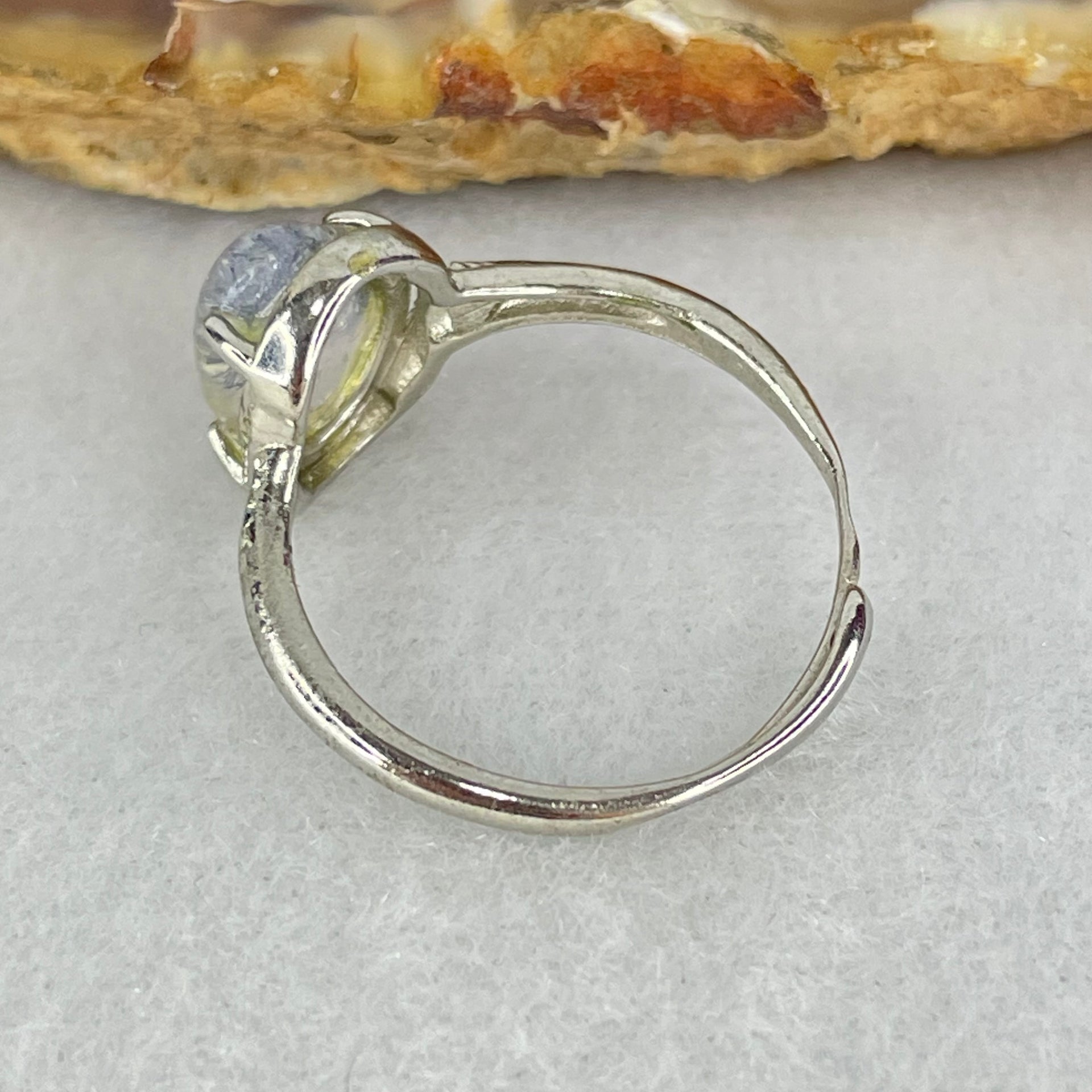 Rare Good Grade Natural Blue Dumortierite Rutilated Quartz in S925 Sliver Ring (Adjustable Size) 1.59g 9.6 by 6.7 by 4.0mm - Huangs Jadeite and Jewelry Pte Ltd
