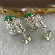 Type A Natural Full Old Mine Spicy Green Jadeite Cabochon 9.2 by 8.1 by 3.5mm Stone for Setting 31.90g (On Silver Earrings Mold) - Huangs Jadeite and Jewelry Pte Ltd