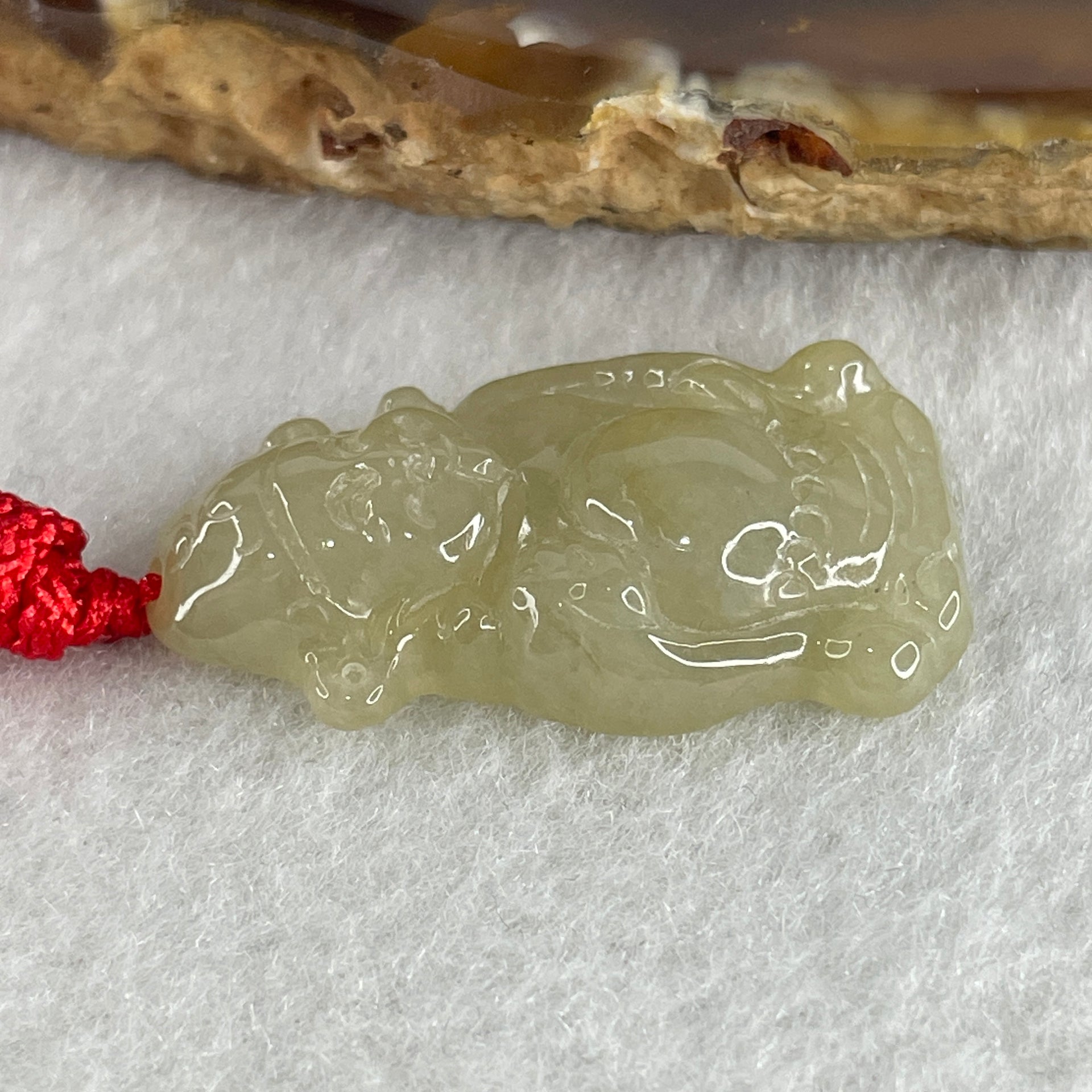 Natural Type A Light Yellowish Jadeite Cai Shen Ye God of Fortune Pendant 5.41g 29.7 by 16.7 by 6.0mm - Huangs Jadeite and Jewelry Pte Ltd