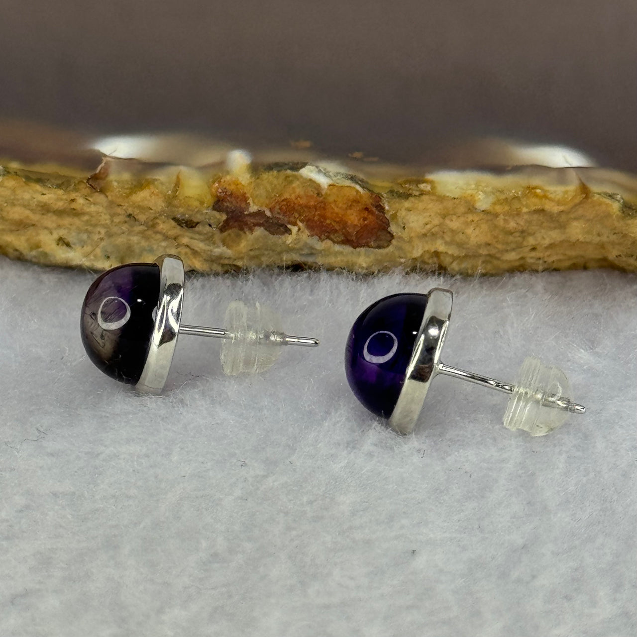 Good Grade Natural Super 7 S925 Silver Earrings 2.63g 8.7 by 5.5mm - Huangs Jadeite and Jewelry Pte Ltd