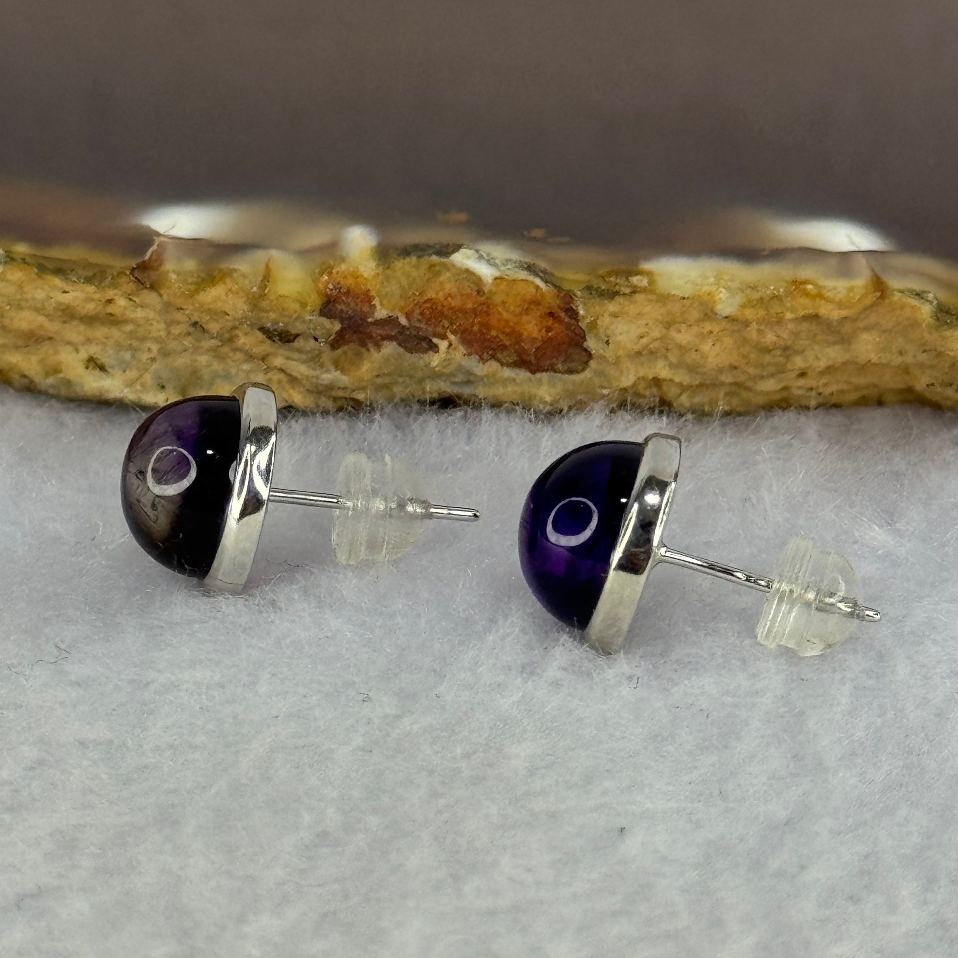 Good Grade Natural Super 7 S925 Silver Earrings 2.63g 8.7 by 5.5mm - Huangs Jadeite and Jewelry Pte Ltd