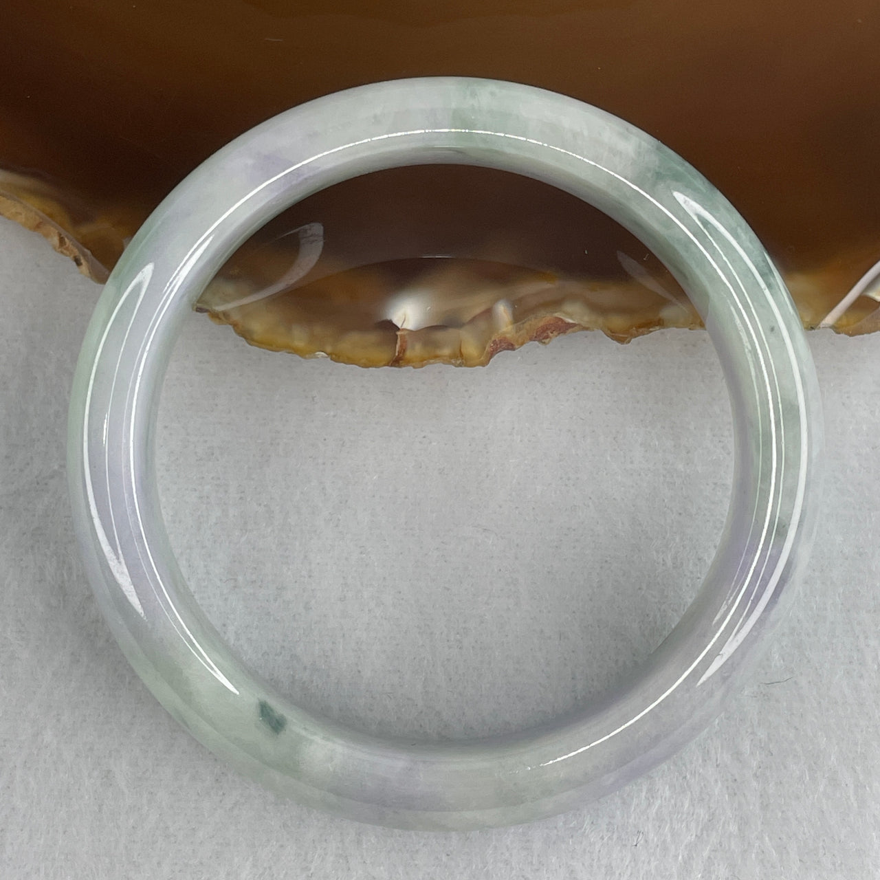 Natural Type A Multicolor Jadeite Bangle | 52.5mm Light Green & Bright Lavender with Deep Blueish-Green Floating Flora "Piao Hua" | Slight Internal Lines Round "Fei Cui" Wrist Heirloom (44.34g 12.3x7.3mm)