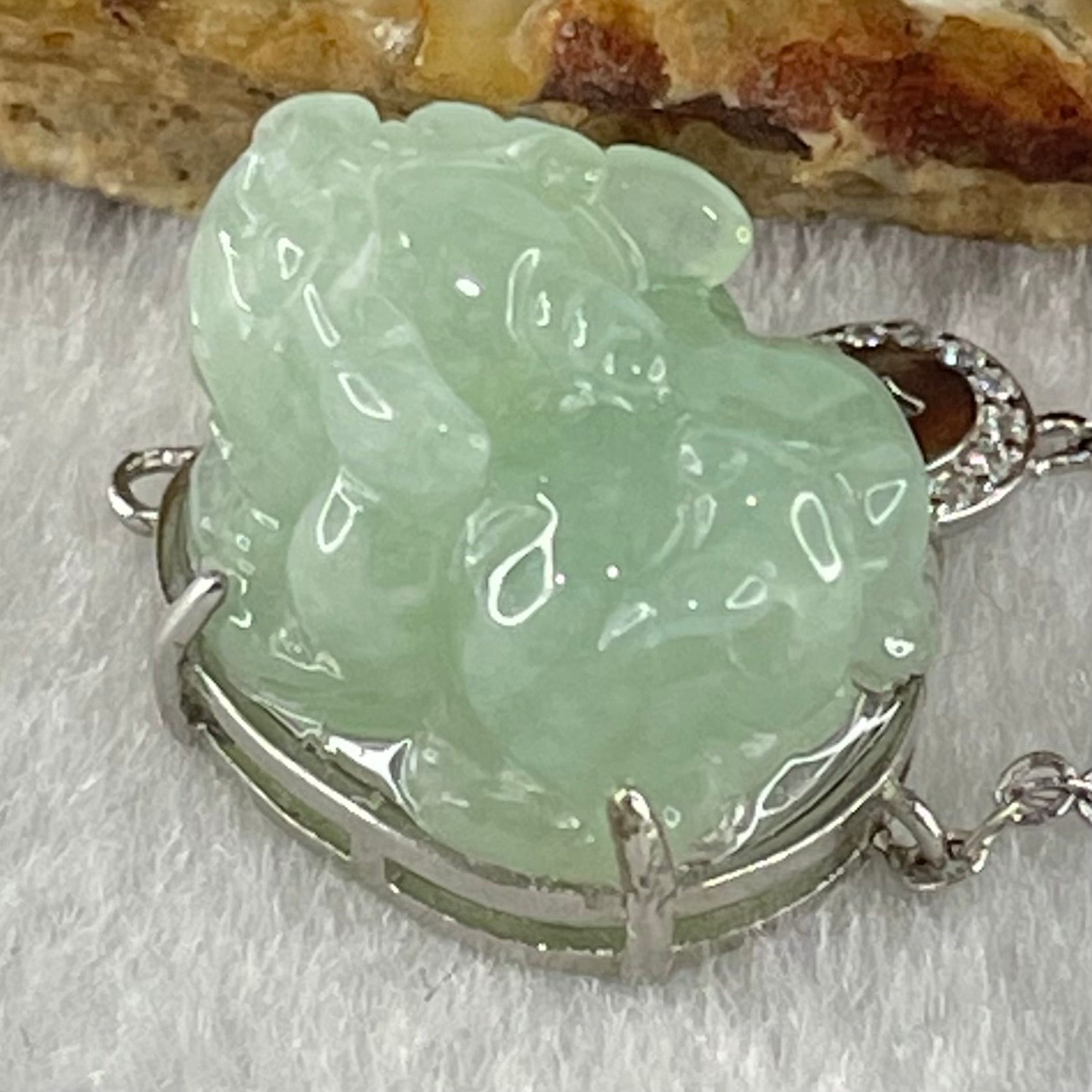 Type A Light Blueish Green Jadeite Male Pixiu in S925 Sliver Bracelet 5.79g 16.8 by 13.1 by 9.9mm - Huangs Jadeite and Jewelry Pte Ltd