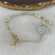 Natural Type A Green Jadeite Peony Flower 15.5x7.1mm Amulet Bracelet | Adjustable 14-18cm Gold-Toned Elegant Layering Chain Luxury Charm (5.54g) - Huangs Jadeite and Jewelry Pte Ltd