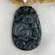 Type A Opaque to Partial Translucent Black Omphacite Jadeite Monkey Pendant 29.60g 59.6 by 40.1 by 8.5mm - Huangs Jadeite and Jewelry Pte Ltd
