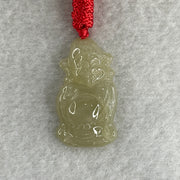 Natural Type A Light Yellowish Jadeite Cai Shen Ye God of Fortune Pendant 5.41g 29.7 by 16.7 by 6.0mm - Huangs Jadeite and Jewelry Pte Ltd