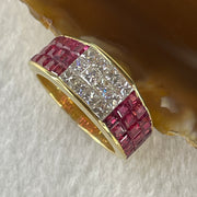 Natural Princess Square Cut Shape Rubies with Natural Diamonds in 18K Yellow Gold Ring R2.6cts D1.0 Total 5.83g US6.75 HK15 - Huangs Jadeite and Jewelry Pte Ltd