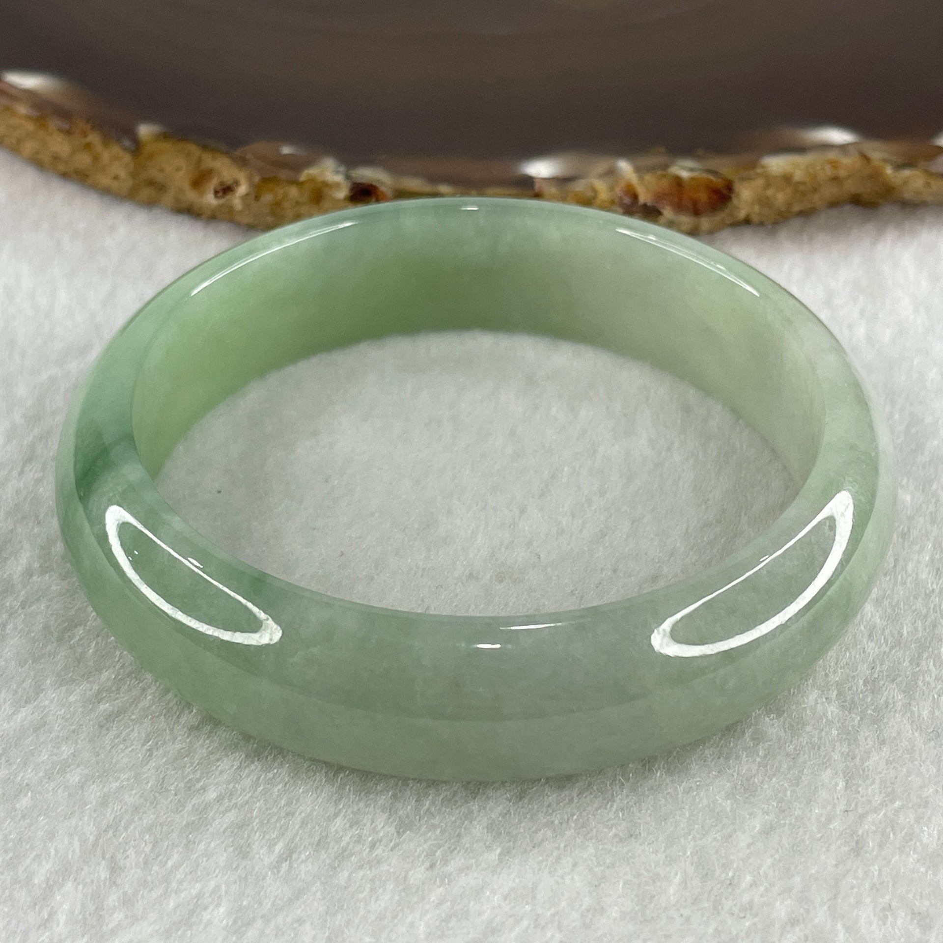Certified Type A Natural Jelly Light Green with Green Jadeite Bangle 56.69g Inner Diameter 59.0cm 14.7 by 7.3mm (Close to Perfect) - Huangs Jadeite and Jewelry Pte Ltd