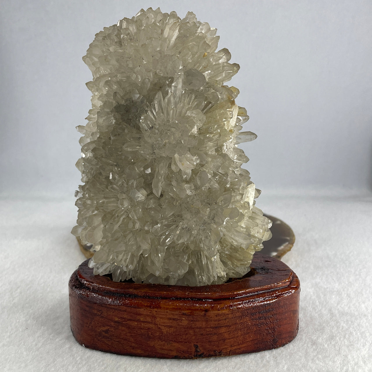 Natural Clear Quartz Crystal Cluster Display with Wooden Stand 705.70g 119.0 by 66.5 by 160.0mm - Huangs Jadeite and Jewelry Pte Ltd