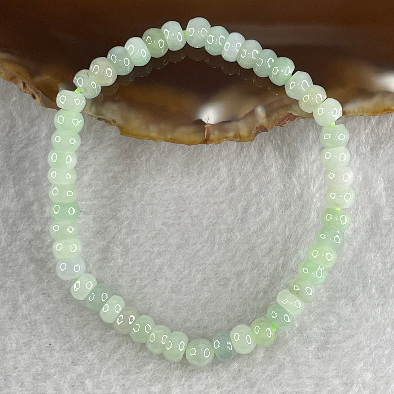 Type A Semi Icy Light Green Jadeite Donut Beads Bracelet 8.58g 14cm 5.4mm 47Beads - Huangs Jadeite and Jewelry Pte Ltd