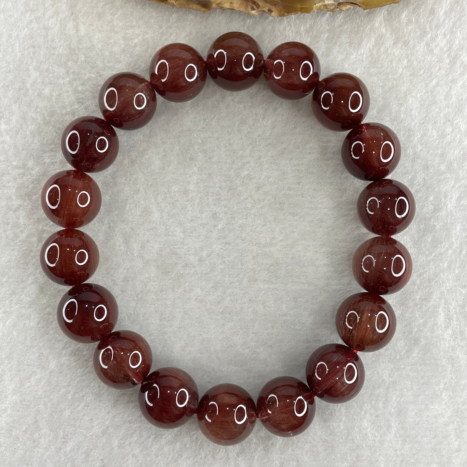 Good Grade Natural Red Rabbit Hair Rutilated Quartz Beads Bracelet 34.60g 16cm 11.2mm 18Beads - Huangs Jadeite and Jewelry Pte Ltd