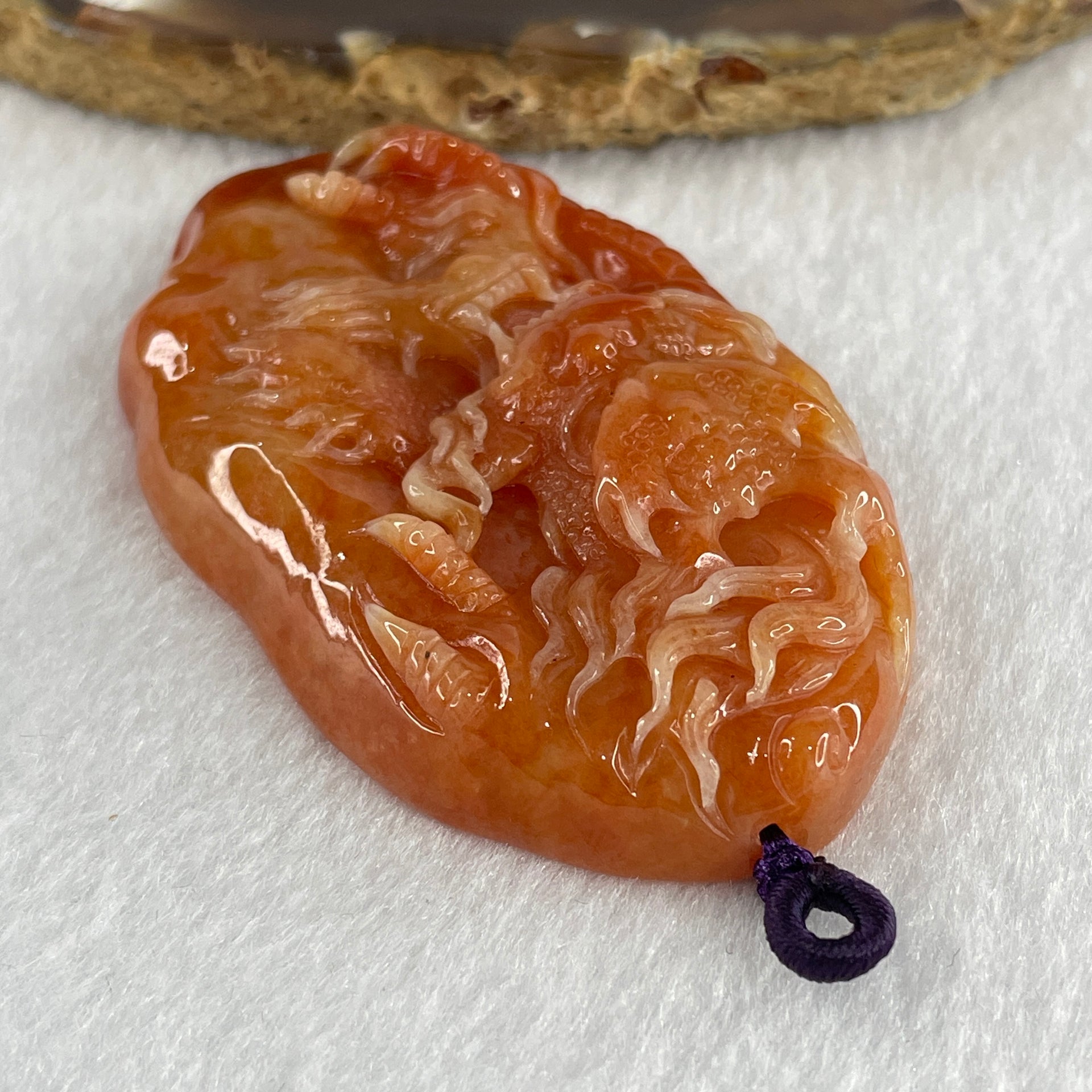 Type A Brownish Red Jadeite Dragon Double Side Pendant 55.34g 66.4 by 39.8 by 12.3mm - Huangs Jadeite and Jewelry Pte Ltd