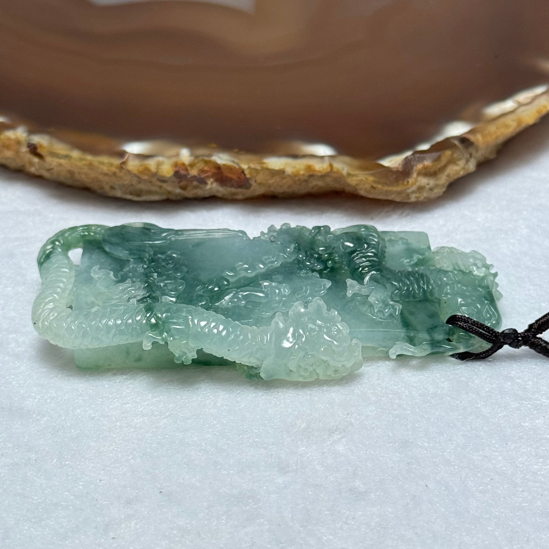 Grandmaster Certified Type A ICY Light Green Lavender and Blueish Green Piao Hua Jadeite Dragon Shan Shui Pendent 55.70g 75.6 by 34.8 by 10.8mm - Huangs Jadeite and Jewelry Pte Ltd