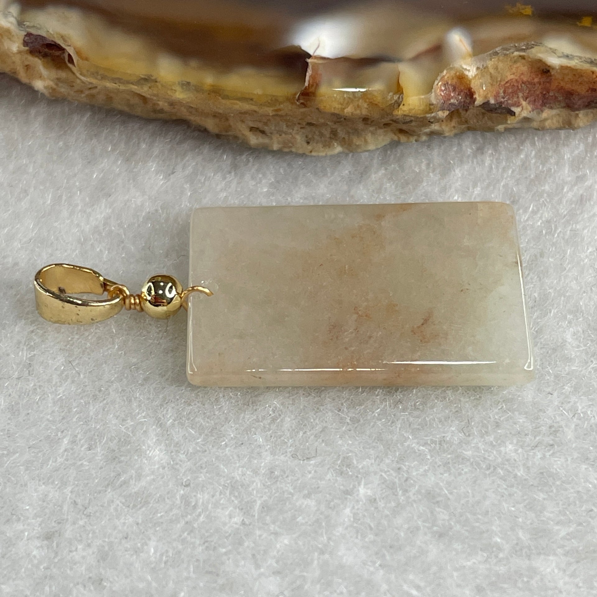 Type A White with Reddish Brown Jadeite Wu Shi Pai Pendant 2.38g 22.2 by 4.2 by 2.2mm - Huangs Jadeite and Jewelry Pte Ltd