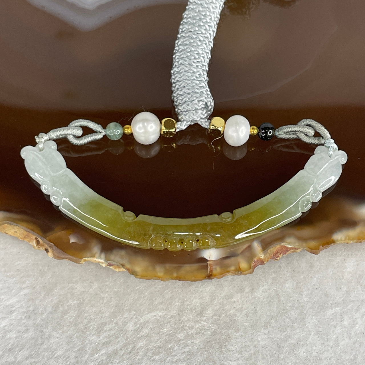 Natural Type A Jadeite Double Dragon Pendant | Brown & Light Blueish Green Carved Jade Amulet (5.57g, 64.9x6.2x3.3mm)