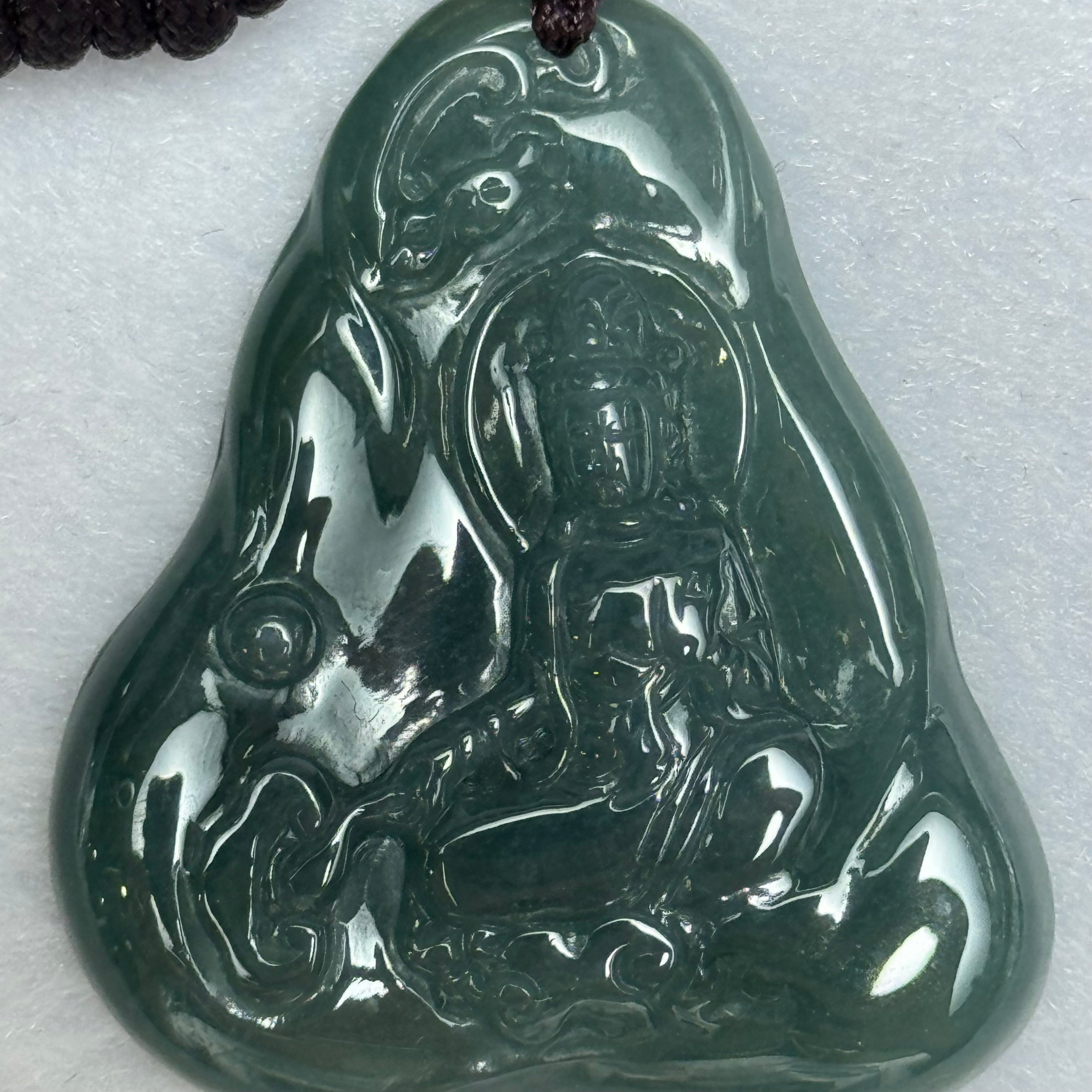 Type A Blueish Green Jadeite Guan Yin Pendant 18.44g 39.2 by 35.3 by 6 ...