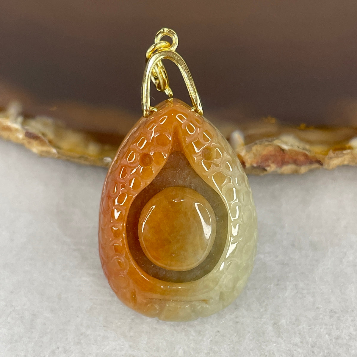 Natural Type A Red & Brownish Green Jadeite Mystical Eye Pendant | (12.99g | 27.7x20.4x12.0mm | Root, Third Eye & Solar Plexus Chakra Harmony, "Tian Yan" Intuitive Protection & Fiery Wealth Shield)