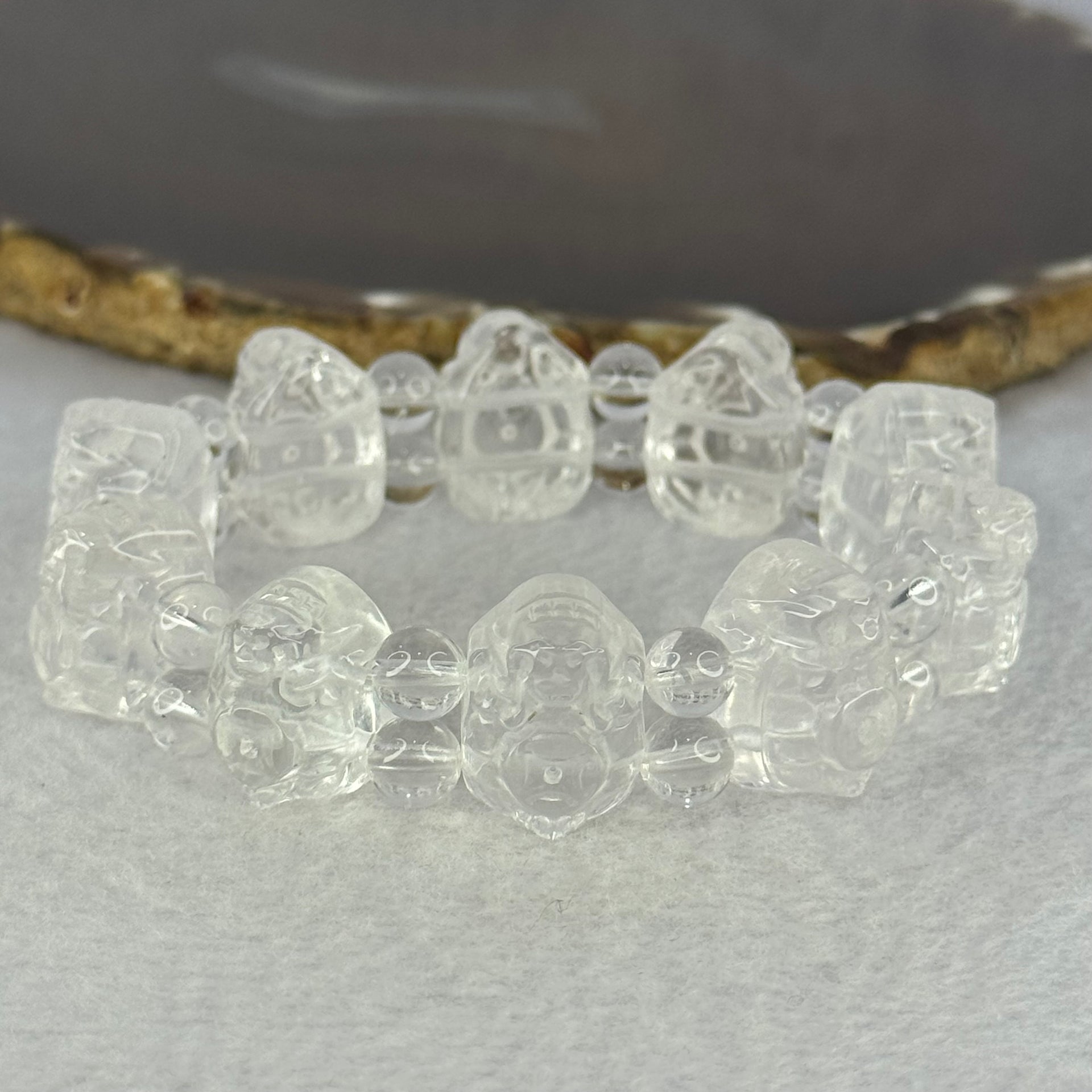 Natural Clear Quartz Dragon Turtle and Beads Bracelet 57.77g 17cm 18.3 by 13.5 by 11.9mm 10 Dragon Turtle - Huangs Jadeite and Jewelry Pte Ltd