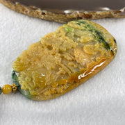 Grandmaster Type A Yellowish Brown with Green and Lavender Patches Jadeite Shan Shui with Double Benefactor 禅悟 Pendant 98.00g 81.3 by 47.3 by 10.5mm - Huangs Jadeite and Jewelry Pte Ltd