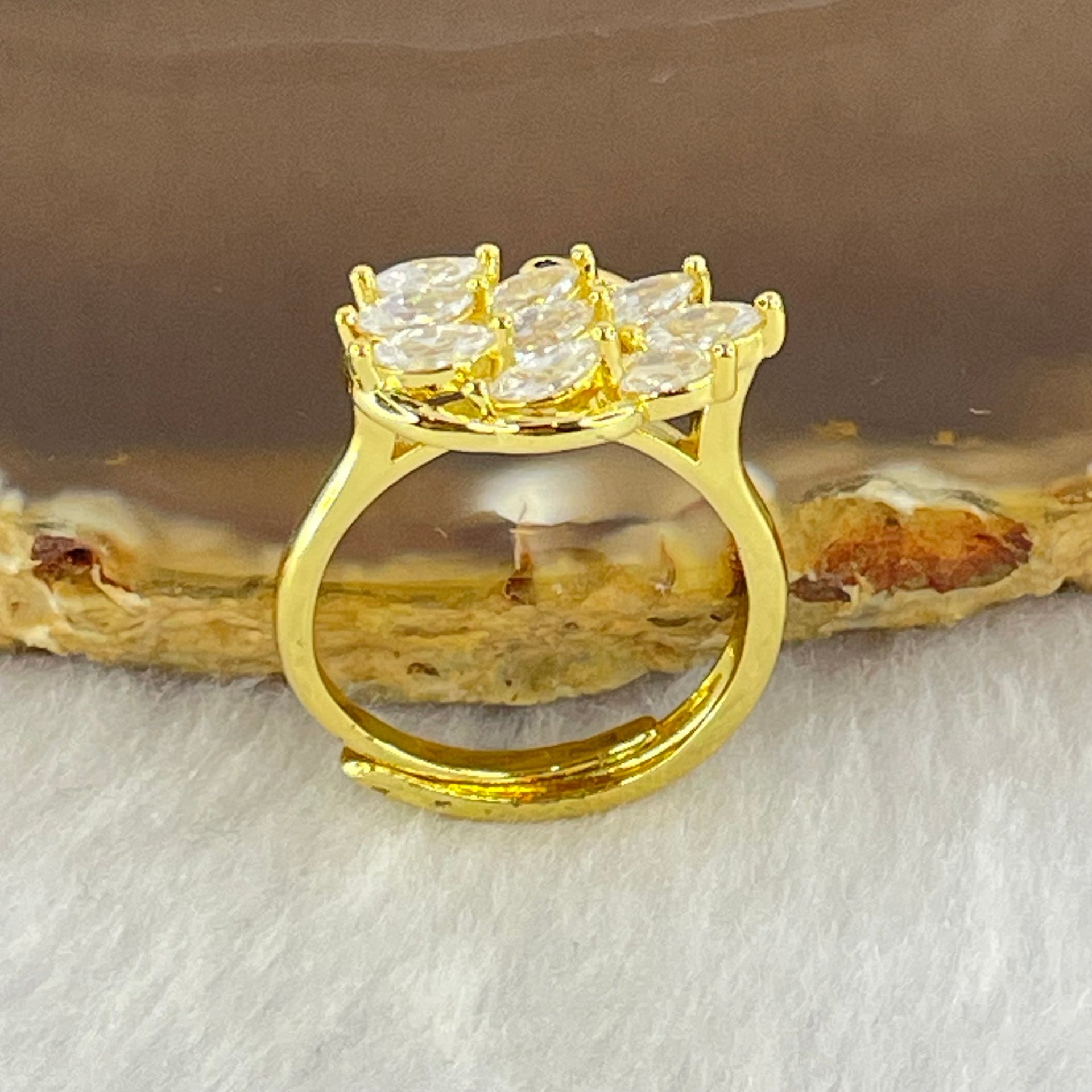 Yellow Cubic Zirconia in PT950 Plated in Sliver Ring (Adjustable Size) 3.54g 5.9 by 4.0 by 2.8mm 5pcs - Huangs Jadeite and Jewelry Pte Ltd