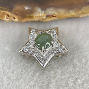 Type A Semi Icy Blueish Green Cabochon Jadeite in S925 Sliver Star with Crystal Charm 2.41g 7.8 by 6.9 by 3.5mm - Huangs Jadeite and Jewelry Pte Ltd