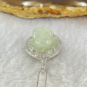Type A Faint Green Lavender Milo Buddha with Crystals in S925 Sliver Pendant and Necklace 6.12g 14.7 by 14.7 by 7.5mm - Huangs Jadeite and Jewelry Pte Ltd
