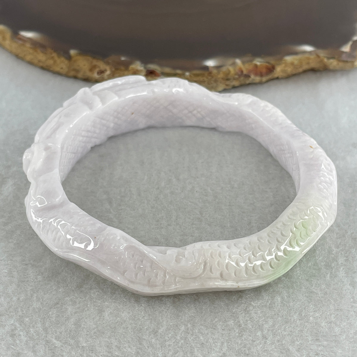 Natural Type A Light Lavender with Green Spot Jadeite Dragon Bangle | (60.34g | 60.4mm | 13.8 x 10.5mm | Sovereign Authority & Supreme Protection Anchor, Feng Shui Prosperity & Executive Bangle) - Huangs Jadeite and Jewelry Pte Ltd